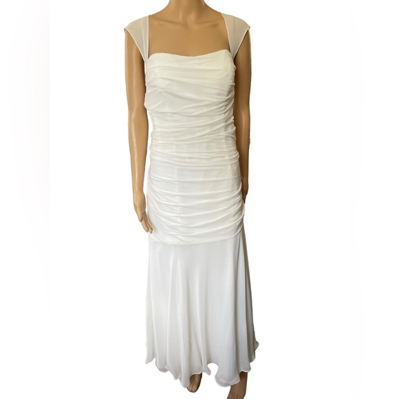 Watters & Watters Y2K White Ethereal Angelic Luxury Draped Formal Maxi Dress - Picture 1 of 6